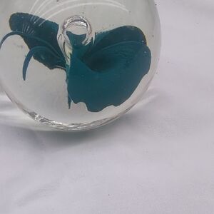 Glass Paperweight with Blue Flower Design
